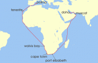 Cruise itinerary map for TUI Cruises 37 Nachte - Rund Um Afrika In Den Orient - Ab Palma/Bis Doha (134138)