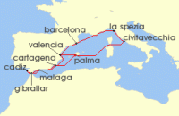 Cruise itinerary map for AIDA 14 Nacht Feiertagsreise durchs Mittelmeer ab Mallorca (139549)