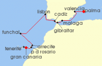 Cruise itinerary map for AIDA 14 Nacht Andalusien, Madeira & Kanaren ab Mallorca 2 (128734)