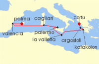 Cruise itinerary map for AIDA 9 Nacht Spanien, Italien & Griechenland ab Mallorca (122894)