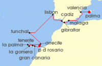 Cruise itinerary map for AIDA 19 Nacht Andalusien, Madeira & Kanaren ab Mallorca 1 (128746)