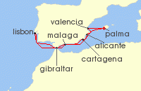 Cruise itinerary map for AIDA 10 Nacht Silvesterreise im Mittelmeer ab Mallorca (139363)
