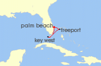 Cruise itinerary map for Margaritaville At Sea 4 Night Key West & Grand Bahama (121169)