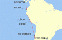 Cruise itinerary map for Azamara Cruises 10 Night Cruise Panama, Ecuadaor & Peru Cruise: Panama City, Manta & Lima (Callao) (140016)
