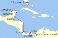 Cruise itinerary map for Viking Cruises 10 Night Classic Panama Canal Passage (138102)