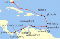 Cruise itinerary map for Regent Seven Seas Cruises 14 Night Carnival Of Caribbean Colors Panama City To Miami (136516)