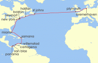 Cruise itinerary map for Phoenix Reisen 29 Nacht uber Pfingsten von Panama nach New York (141680)