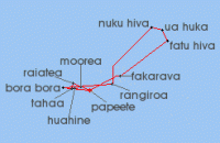 Cruise itinerary map for Windstar Cruises 18 Night Star Collector: The Best of the Marquesas & French Polynesia (125464)