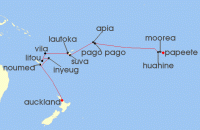 Cruise itinerary map for Regent Seven Seas Cruises 19 Night Beauty In Southern Seas Papeete (Tahiti) To Auckland (109633)