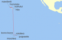 Cruise itinerary map for Norwegian Cruise Line 12 Night South Pacific From Papeete to Honolulu: Kauai, Maui & Moorea (124877)