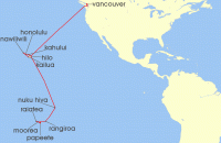 Cruise itinerary map for Silversea Cruises 25 Night Papeete (Tahiti) To Vancouver (140112)