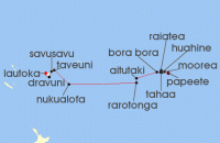 Cruise itinerary map for Windstar Cruises 22 Night Star Collector: Legends of the Pacific: French Polynesia, Tonga & Fiji (137393)
