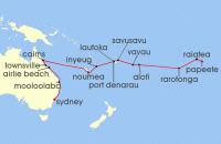 Cruise itinerary map for Regent Seven Seas Cruises 26 Night Dreaming Down Under Papeete (Tahiti) To Sydney (139796)
