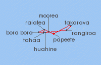 Cruise itinerary map for Windstar Cruises 18 Night Star Collector: Twice the Tahiti (137409)