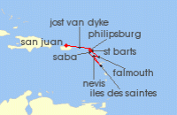 Cruise itinerary map for SeaDream Yacht Club 7 Night St. Barths & Caribbean Gems (115040)