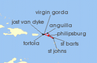 Cruise itinerary map for Windstar Cruises 7 Night Beach Fun & Sun: A Remote Caribbean Getaway (124154)