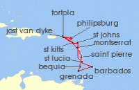 Cruise itinerary map for Seabourn 14 Night Gems Of The Caribbean (130100)