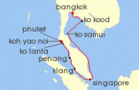 Cruise itinerary map for Windstar Cruises 11 Night Tantalizing Thailand & Sparkling Singapore (130969)