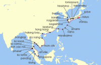 Cruise itinerary map for Windstar Cruises 41 Night Star Collector: Grand Asia Explorer (141171)