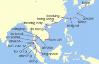 Cruise itinerary map for Windstar Cruises 31 Night Star Collector: Wonders of Southern Japan & Southeast Asia (130973)