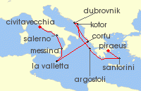Cruise itinerary map for Oceania Cruises 9 Night Ancient Athenian Adventure Athens to Rome (138247)