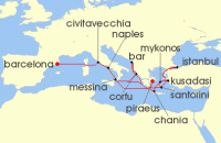 Cruise itinerary map for Princess Cruises 21 Night The Best of the Mediterranean (135327)