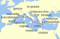 Cruise itinerary map for Princess Cruises 21 Night The Best of the Mediterranean (138436)