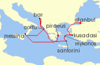 Cruise itinerary map for Princess Cruises 10 Night Mediterranean with Greek Isles & Turkey (135320)