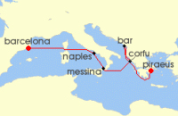 Cruise itinerary map for Princess Cruises 7 Night Mediterranean with Greece & Italy (130325)