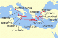 Cruise itinerary map for Princess Cruises 21 Night The Best of the Mediterranean (135510)