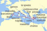 Cruise itinerary map for Princess Cruises 21 Night The Best of the Mediterranean (138632)