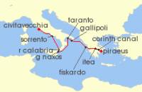 Cruise itinerary map for Windstar Cruises 8 Night Moments in Southern Italy & Greece via the Corinth Canal (139114)