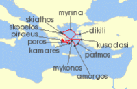 Cruise itinerary map for Star Clippers 14 Night Grand Voyage: Athens To Athens (128674)