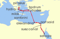 Cruise itinerary map for Star Clippers 21 Night Grand Voyage: Athens To Athens (128670)