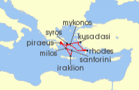 Cruise itinerary map for Silversea Cruises 9 Night Athens (Piraeus) To Athens (Piraeus) (139892)