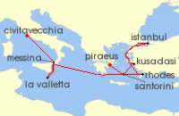 Cruise itinerary map for Princess Cruises 11 Night Mediterranean with Greek Isles & Turkey (134434)