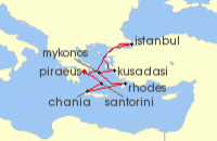 Cruise itinerary map for Virgin Voyages 11 Night Istanbul Delights & Santorini Dreams (139676)