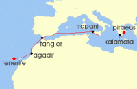 Cruise itinerary map for Fred Olsen Cruise Lines 11 Night Discovering Greece, Italy and Morocco (133638)