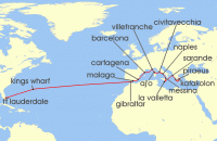 Cruise itinerary map for Holland America Line 25 Night Mediterranean Cultural Crossing Collectors Voyage (140418)