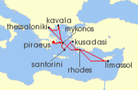 Cruise itinerary map for Celebrity Cruises 10 Night Greece, Turkey & Cyprus (128125)