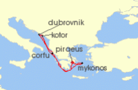 Cruise itinerary map for Virgin Voyages 7 Night Corfu, Dubrovnik & More (119711)