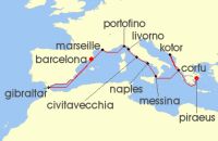 Cruise itinerary map for Holland America Line 14 Night Western Mediterranean: Naples With History Channel (123830)