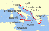 Cruise itinerary map for Holland America Line 17 Night Adriatic Splendor: Amalfi Coast With History Channel (135465)