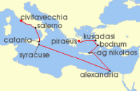 Cruise itinerary map for Azamara Cruises 13 Night Cruise Turkey, Egypt & Italy Cruise: Ephesus, Alexandria & Amalfi Coast (140546)