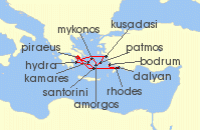 Cruise itinerary map for Star Clippers 14 Night Grand Voyage: Athens To Athens (128673)