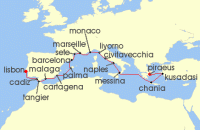 Cruise itinerary map for Viking Cruises 21 Night New! Iberia & Mediterranean Antiquities (129895)