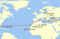 Cruise itinerary map for Princess Cruises 25 Night Adriatic, Moroccan and Canary Islands Passage (133918)