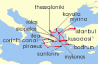 Cruise itinerary map for Windstar Cruises 16 Night Star Collector: Eternal Greece (123921)