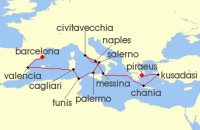 Cruise itinerary map for Viking Cruises 14 Night New! Aegean & Mediterranean Explorer (138895)