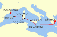 Cruise itinerary map for Seabourn 7 Night Malta, Italy & Spain (137143)